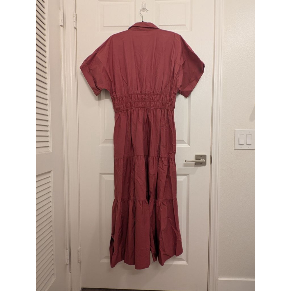 Anthropologie The Somerset Maxi Dress Shirt Dress Edition Rose Tiered Peasant L - Picture 10 of 10